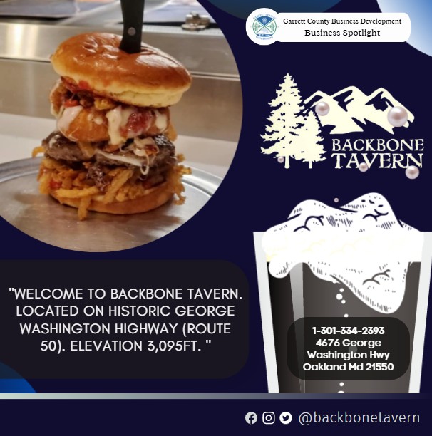 Todays Business Spotlight 🍻 is on Backbone Tavern! 
Visit them at Backbone Tavern 
Follow us to see more daily Garrett County Business Spotlights!
If you are interested in having your business featured contact Connor Norman at cnorman@garrettcountymd.gov. #BusinessDevelopment #garrettcountymd